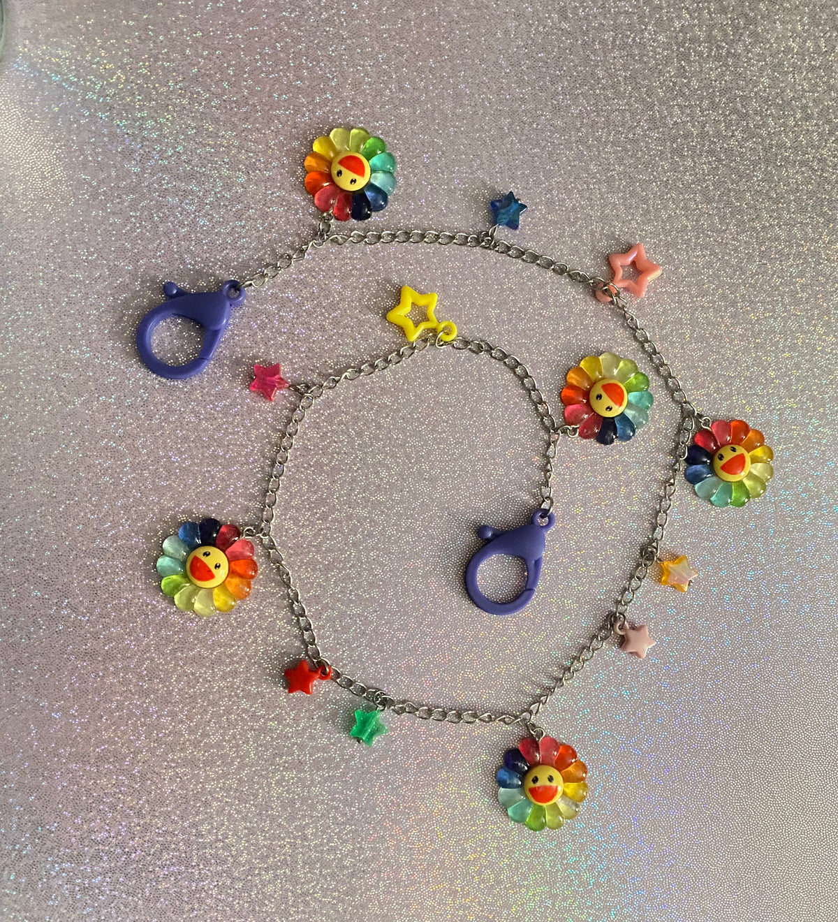 Rainbow flower kidcore jean chain