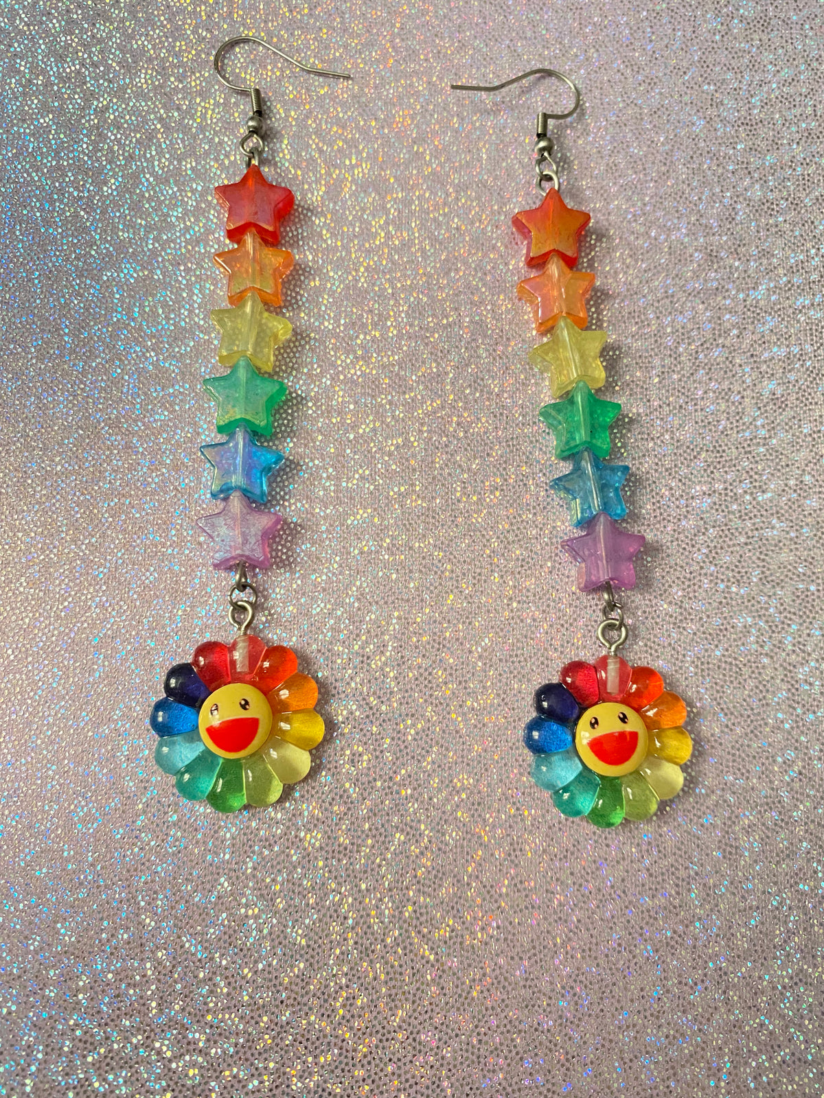 Kidcore rainbow flower earrings