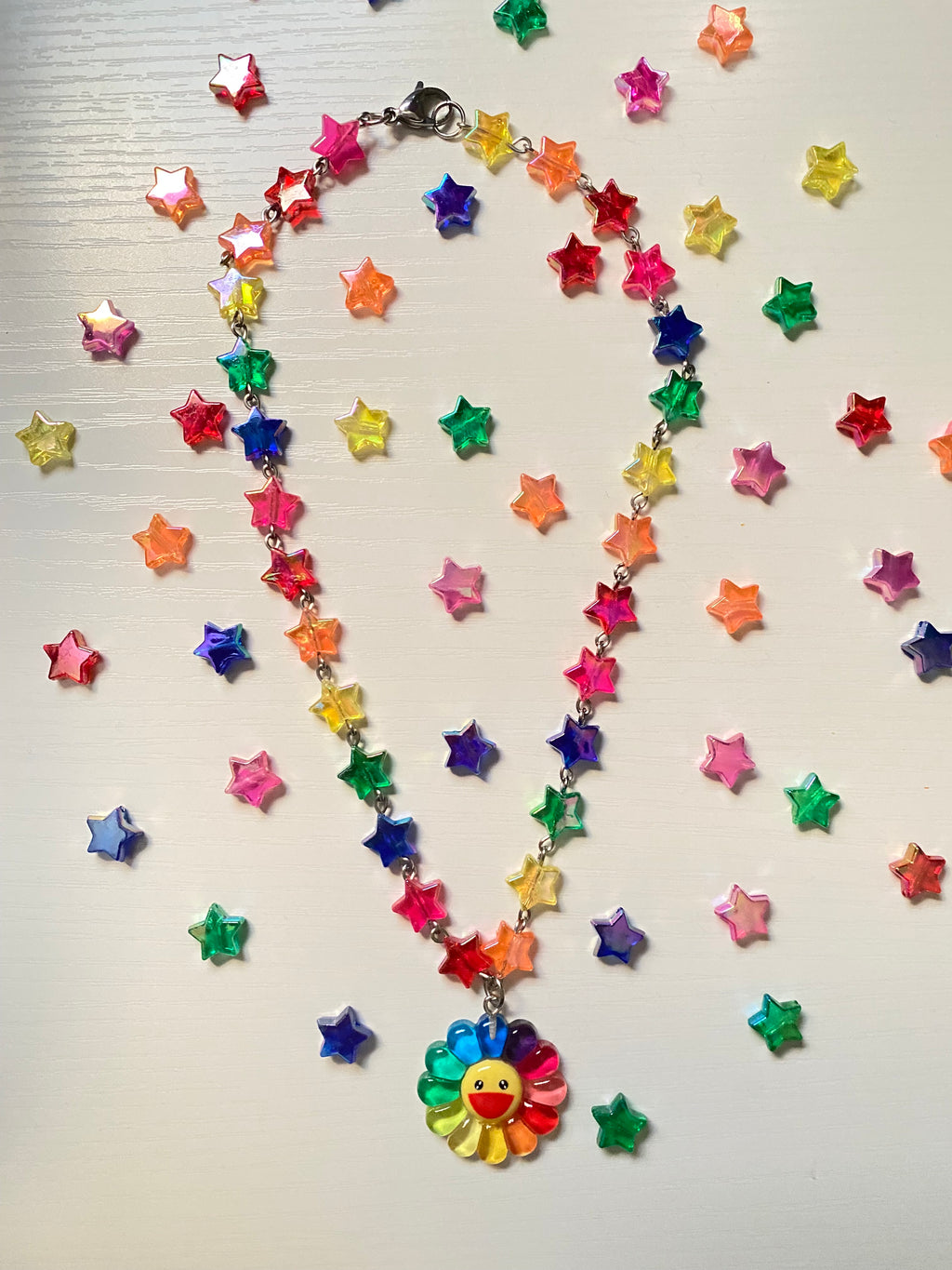 Kidcore rainbow flower necklace
