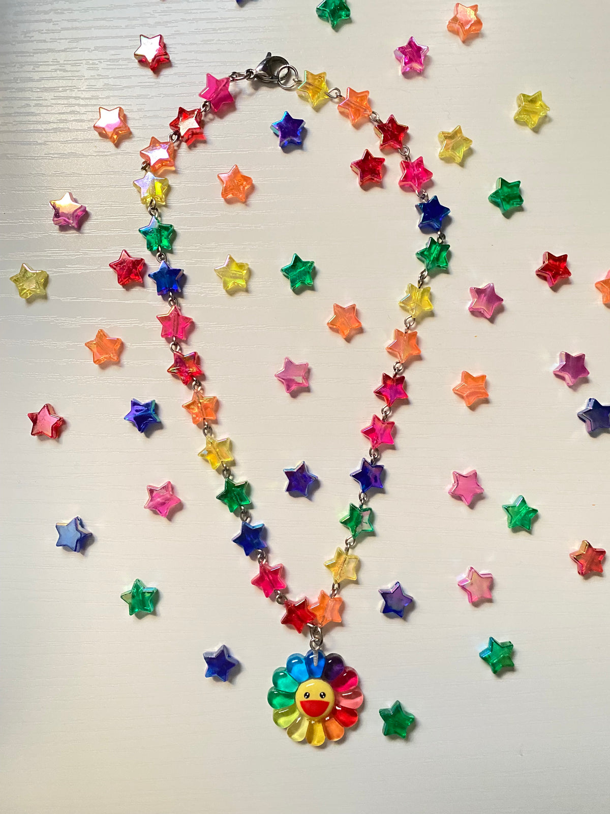 Kidcore rainbow flower necklace
