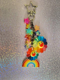 Kidcore Rainbow Keychain with Stars & Flowers – Colorful Beaded Bag Charm