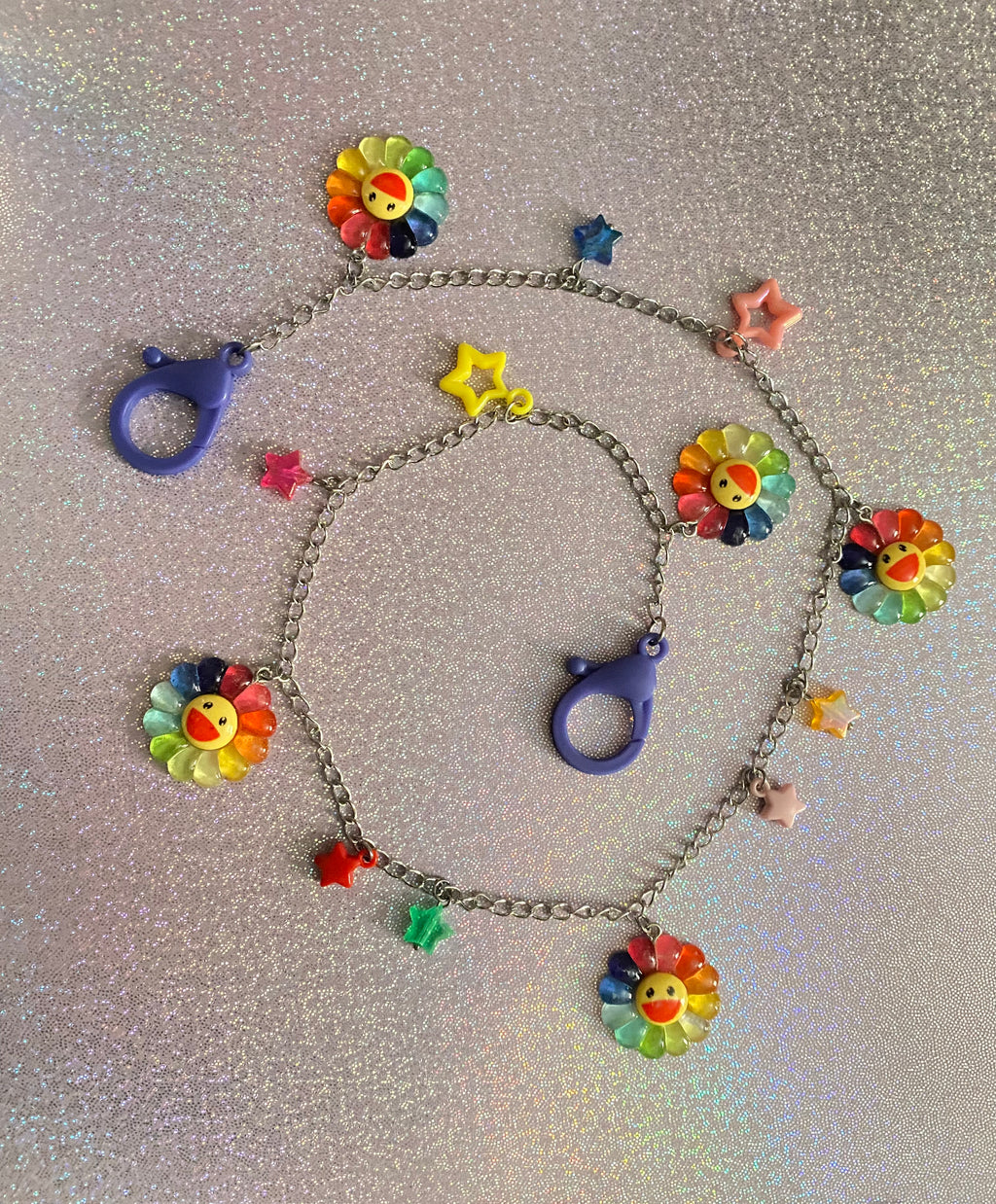 Rainbow flower kidcore jean chain