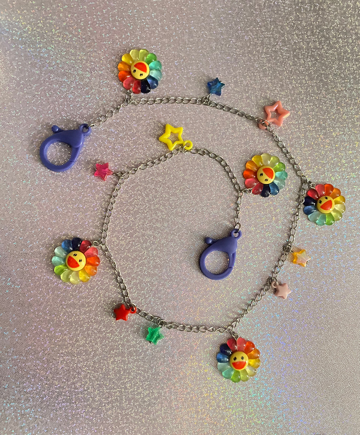 Rainbow flower kidcore jean chain