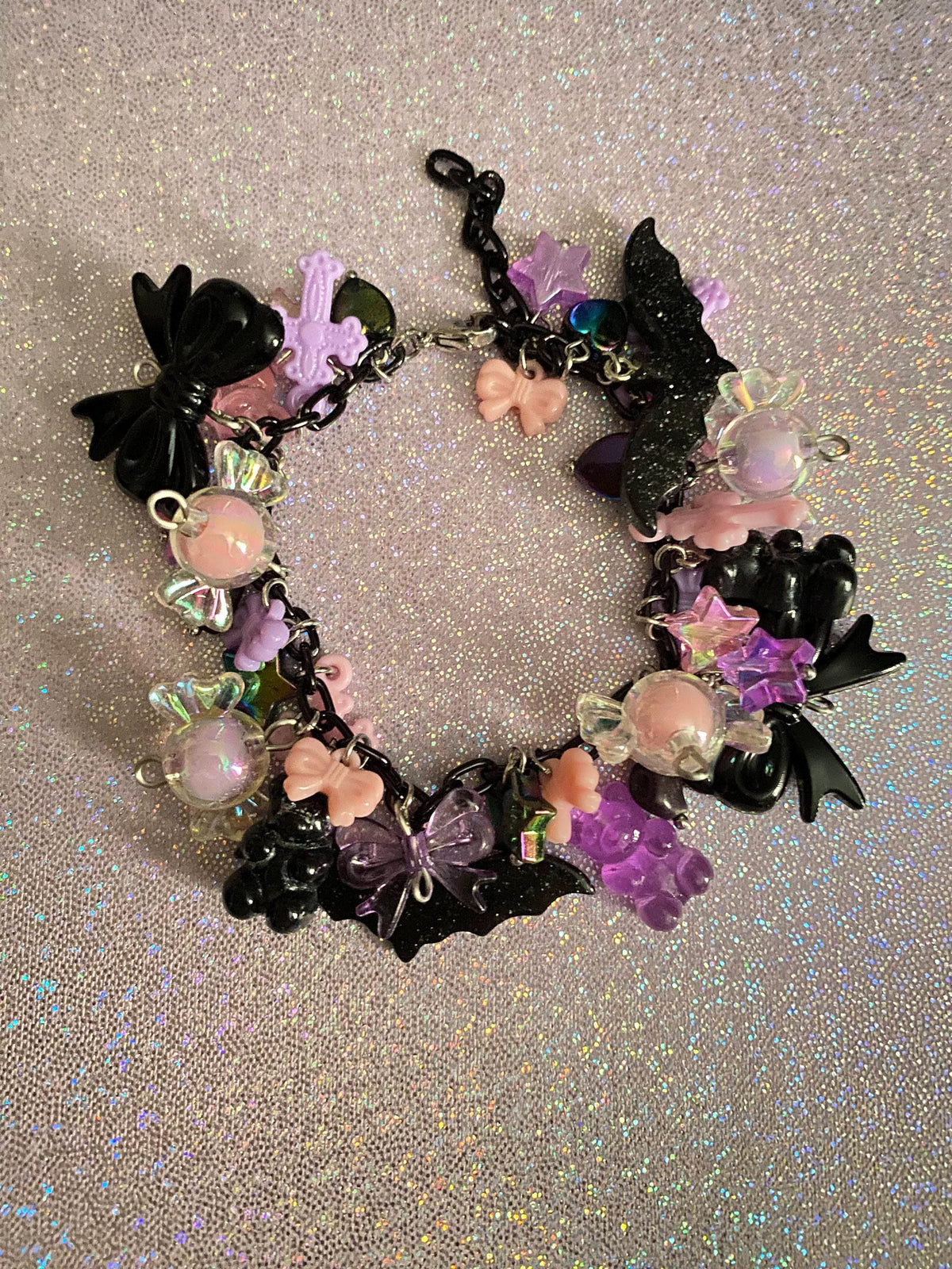 Pastel goth charm bracelet, halloween jewelry, kawaii goth bracelet