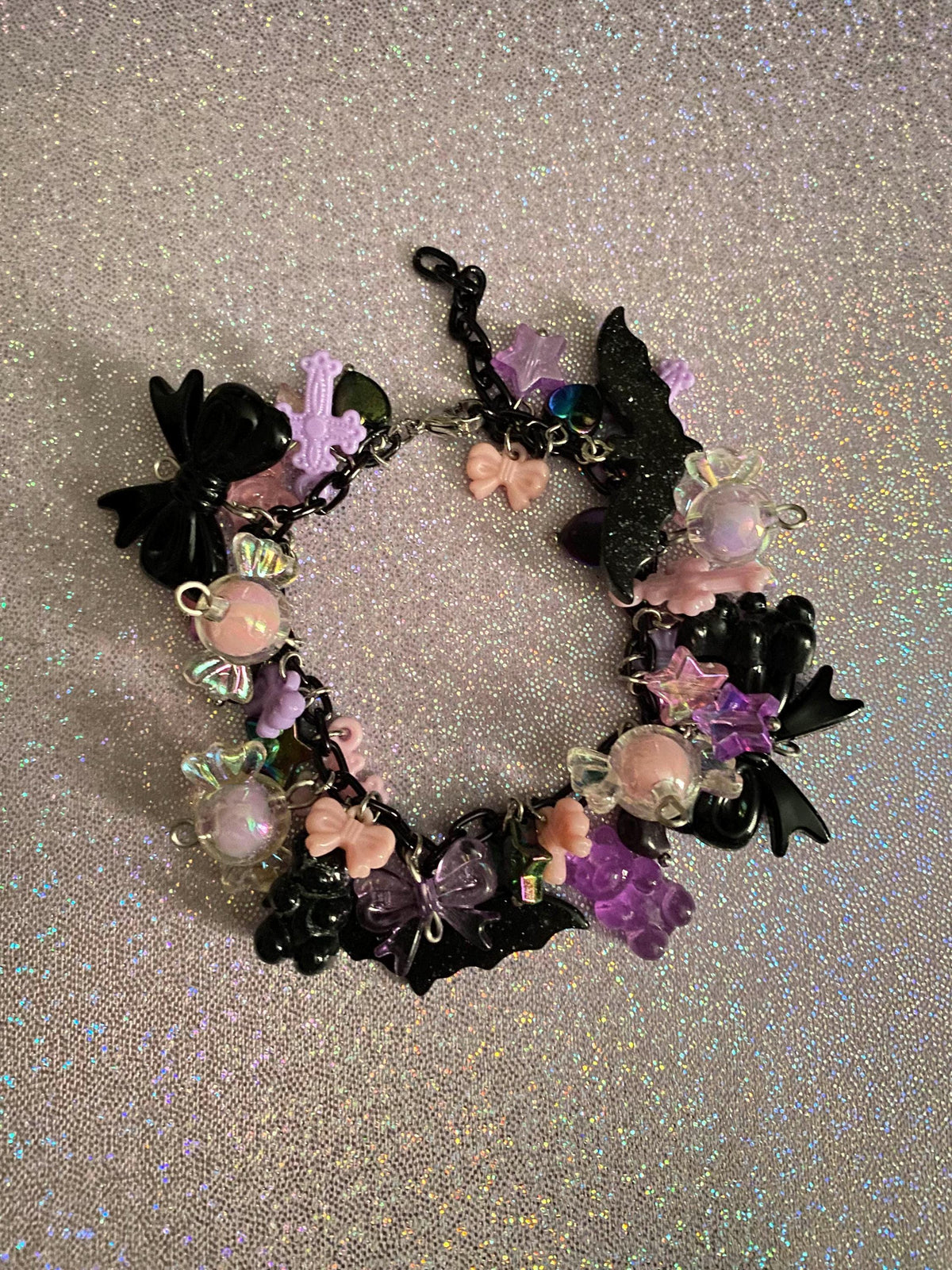 Pastel goth charm bracelet, halloween jewelry, kawaii goth bracelet